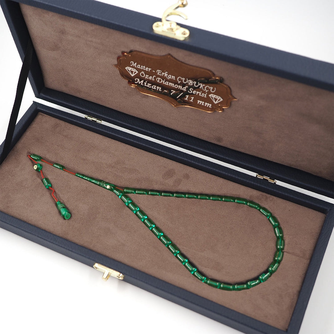Mastercrafted Diamond-Detailed Light Green Pressed Amber Tasbeeh (Special Box) - WATD1092