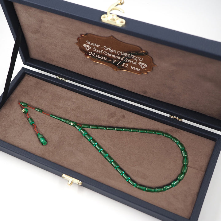 Mastercrafted Diamond-Detailed Light Green Pressed Amber Tasbeeh (Special Box) - WATD1092