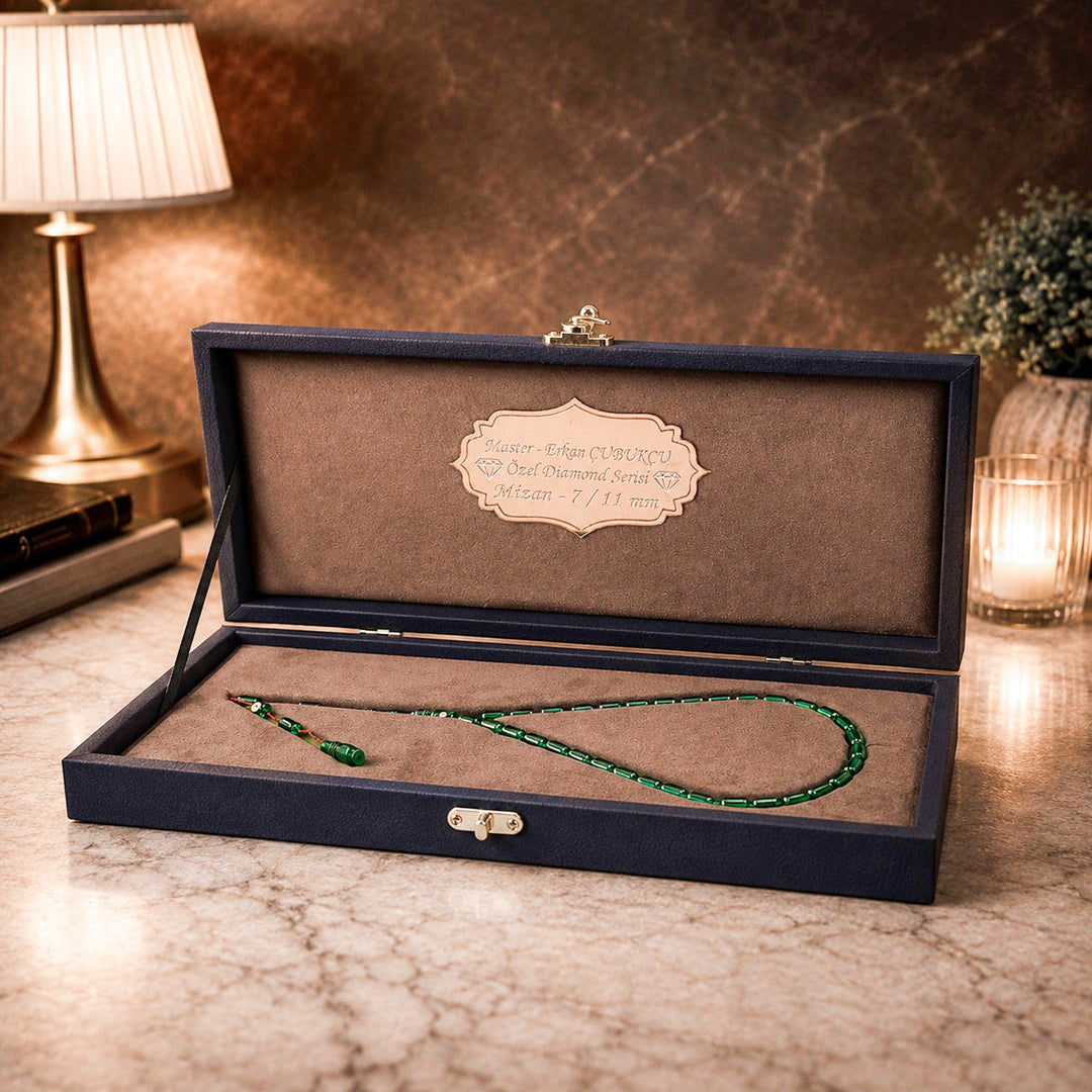 Mastercrafted Diamond-Detailed Light Green Pressed Amber Tasbeeh (Special Box) - WATD1092