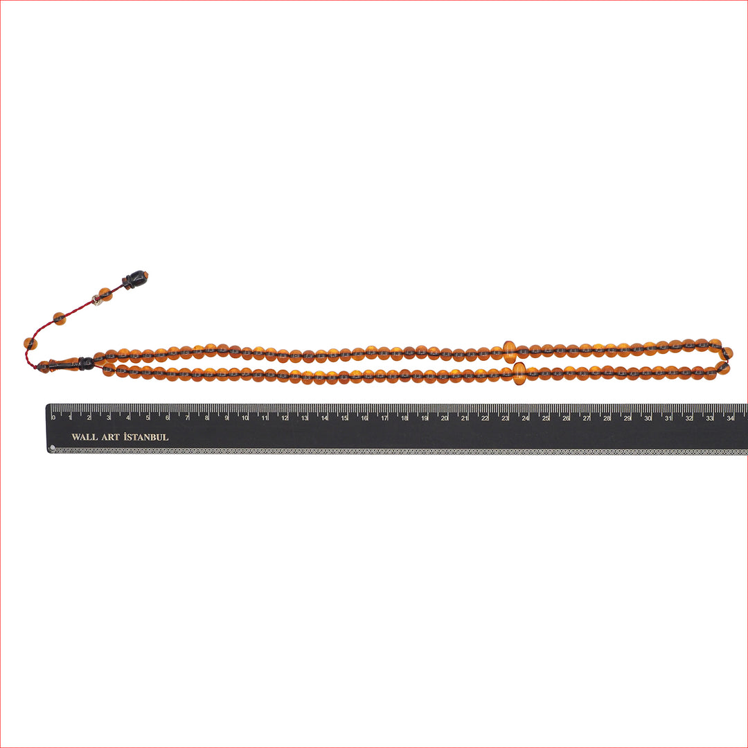 99-Bead Round-Cut Fire Amber Tasbeeh - WATD1116