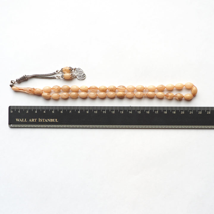 Handcrafted Pressed Fire Amber Tasbeeh Silver Tassel – WATD117