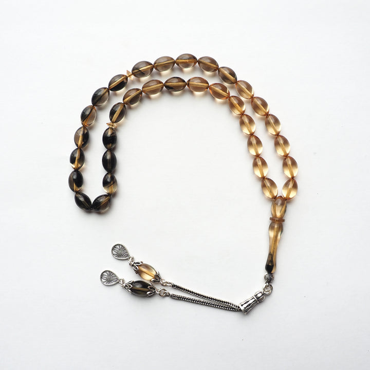 Handcrafted Pressed Fire Amber Tasbeeh Silver Tassel – WATD118