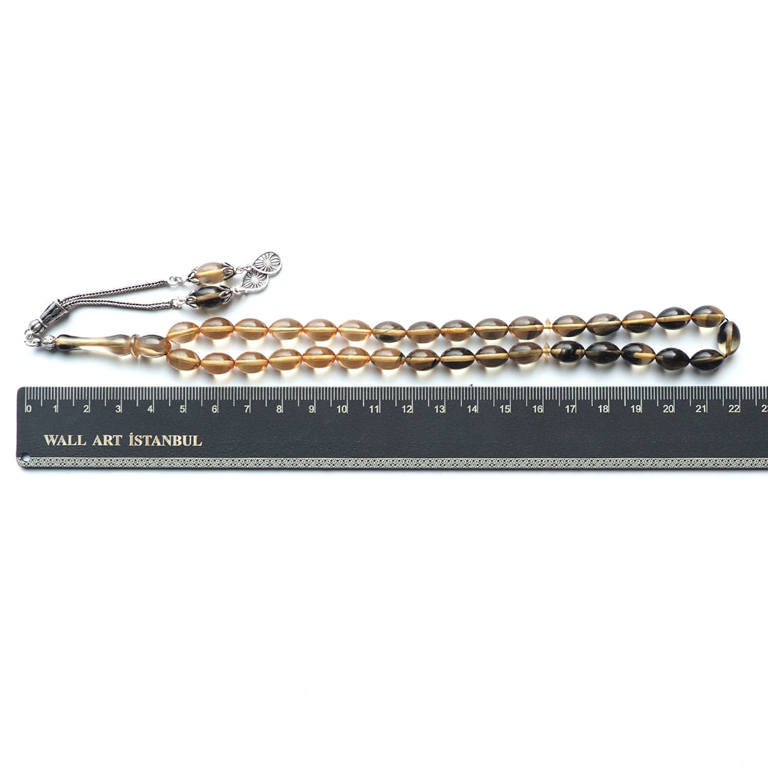 Handcrafted Pressed Fire Amber Tasbeeh Silver Tassel – WATD118