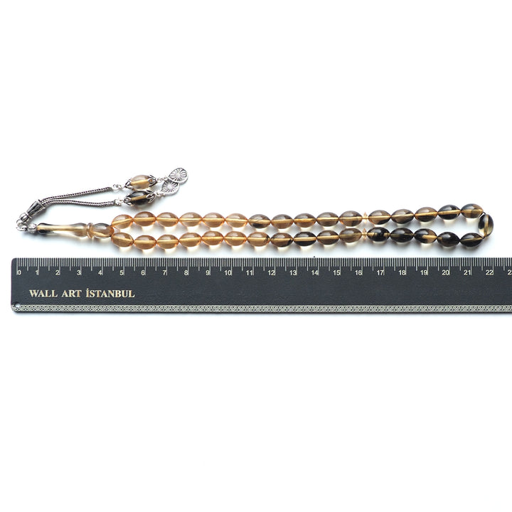 Handcrafted Pressed Fire Amber Tasbeeh Silver Tassel – WATD118