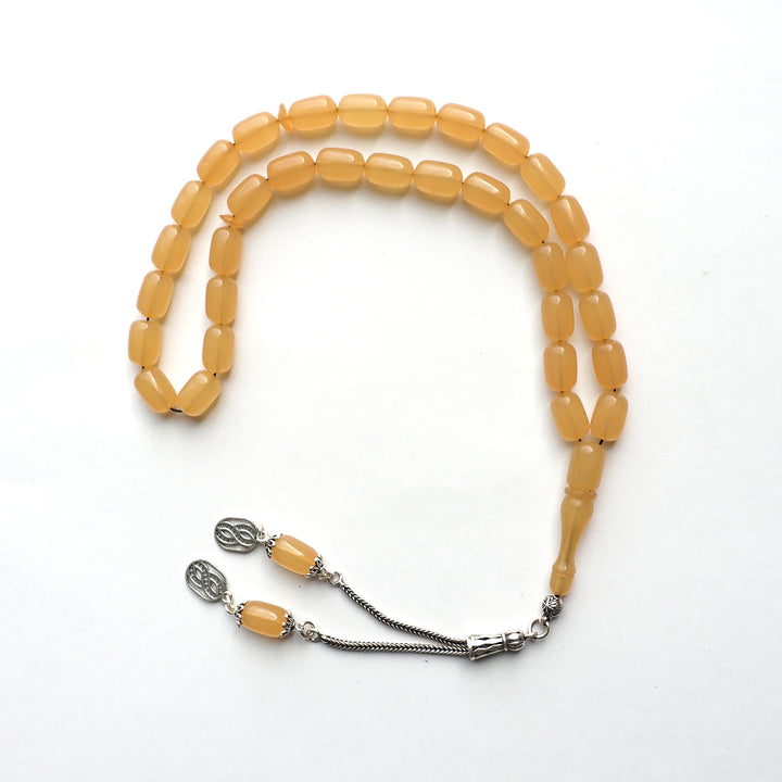 Handcrafted Pressed Fire Amber Tasbeeh Silver Tassel – WATD119