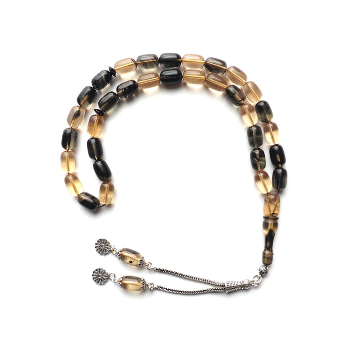 Handcrafted Pressed Fire Amber Tasbeeh Silver Tassel – WATD121