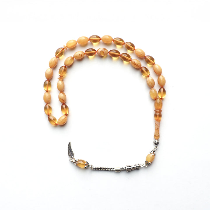 Handcrafted Pressed Fire Amber Tasbeeh Silver Tassel – WATD122