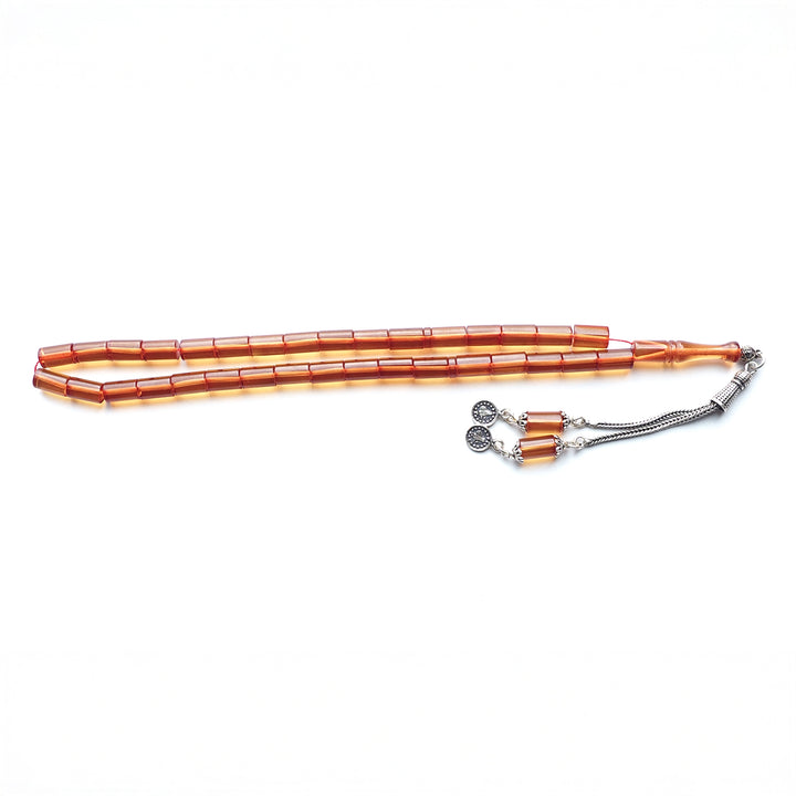 Handcrafted Pressed Fire Amber Tasbeeh Silver Tassel – WATD122