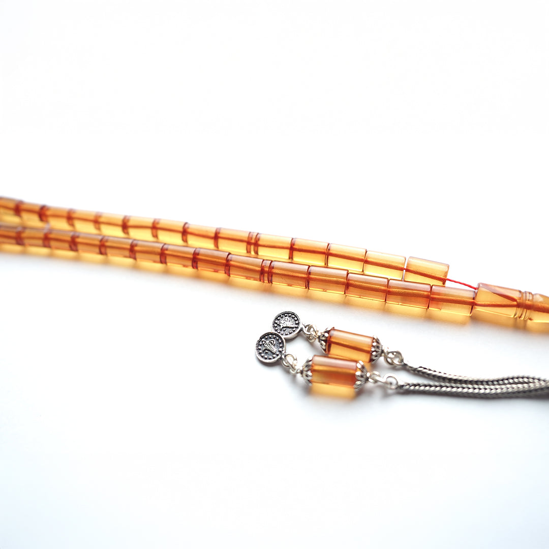 Handcrafted Pressed Fire Amber Tasbeeh Silver Tassel – WATD122