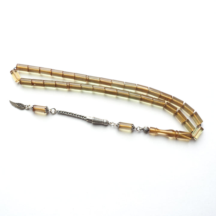 Handcrafted Pressed Fire Amber Tasbeeh Silver Tassel – WATD124