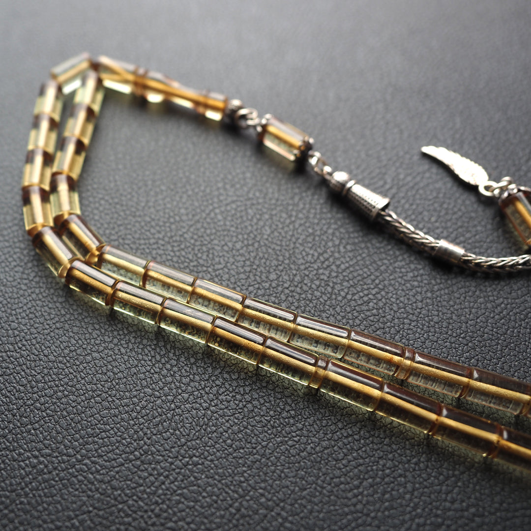 Handcrafted Pressed Fire Amber Tasbeeh Silver Tassel – WATD124
