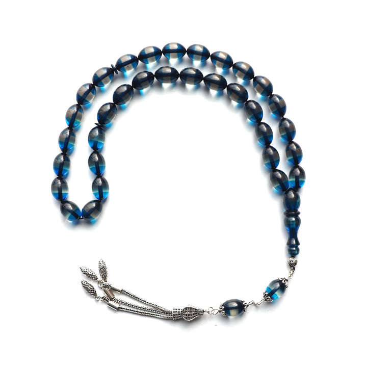 Handcrafted Graded Pressed Fire Amber Tasbeeh Silver Tassel – WATD128