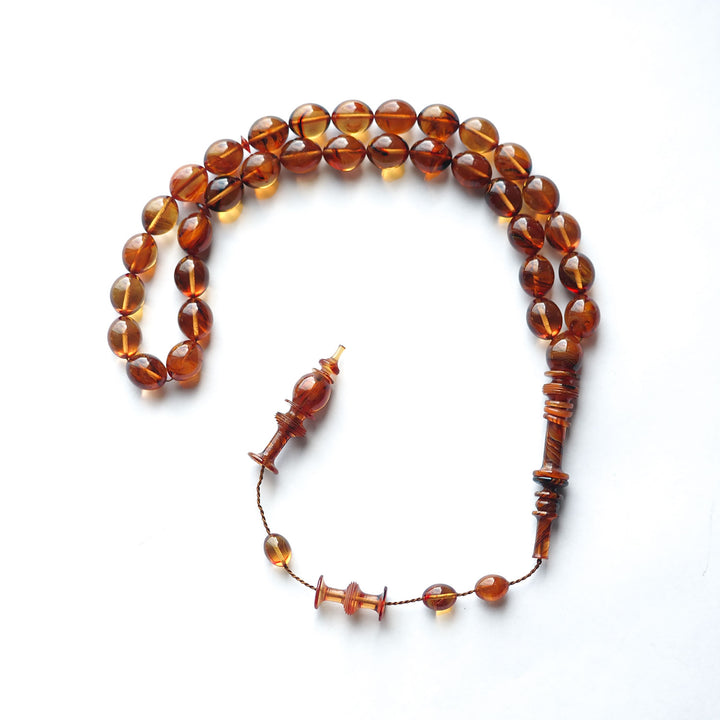 Pressed Fire Amber Tasbeeh – Vase Model with Barrel-Cut Beads – WATD144