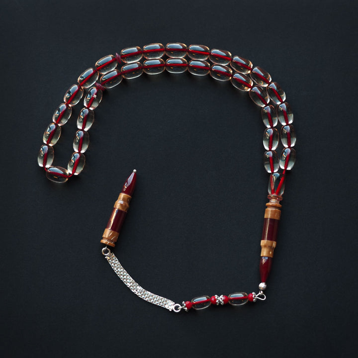 Pressed Amber Tasbeeh with 925 Sterling Silver Tassel & Kuka Combination – WATD153