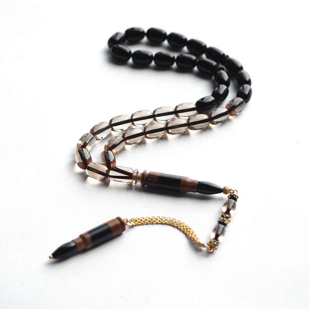 Pressed Amber Tasbeeh with 925 Sterling Silver Tassel & Kuka Combination – WATD154