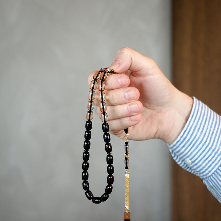 Pressed Amber Tasbeeh with 925 Sterling Silver Tassel & Kuka Combination – WATD154