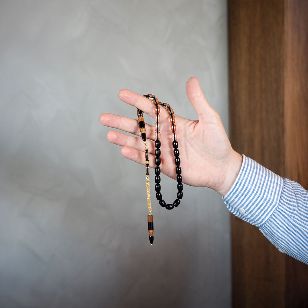 Pressed Amber Tasbeeh with 925 Sterling Silver Tassel & Kuka Combination – WATD154