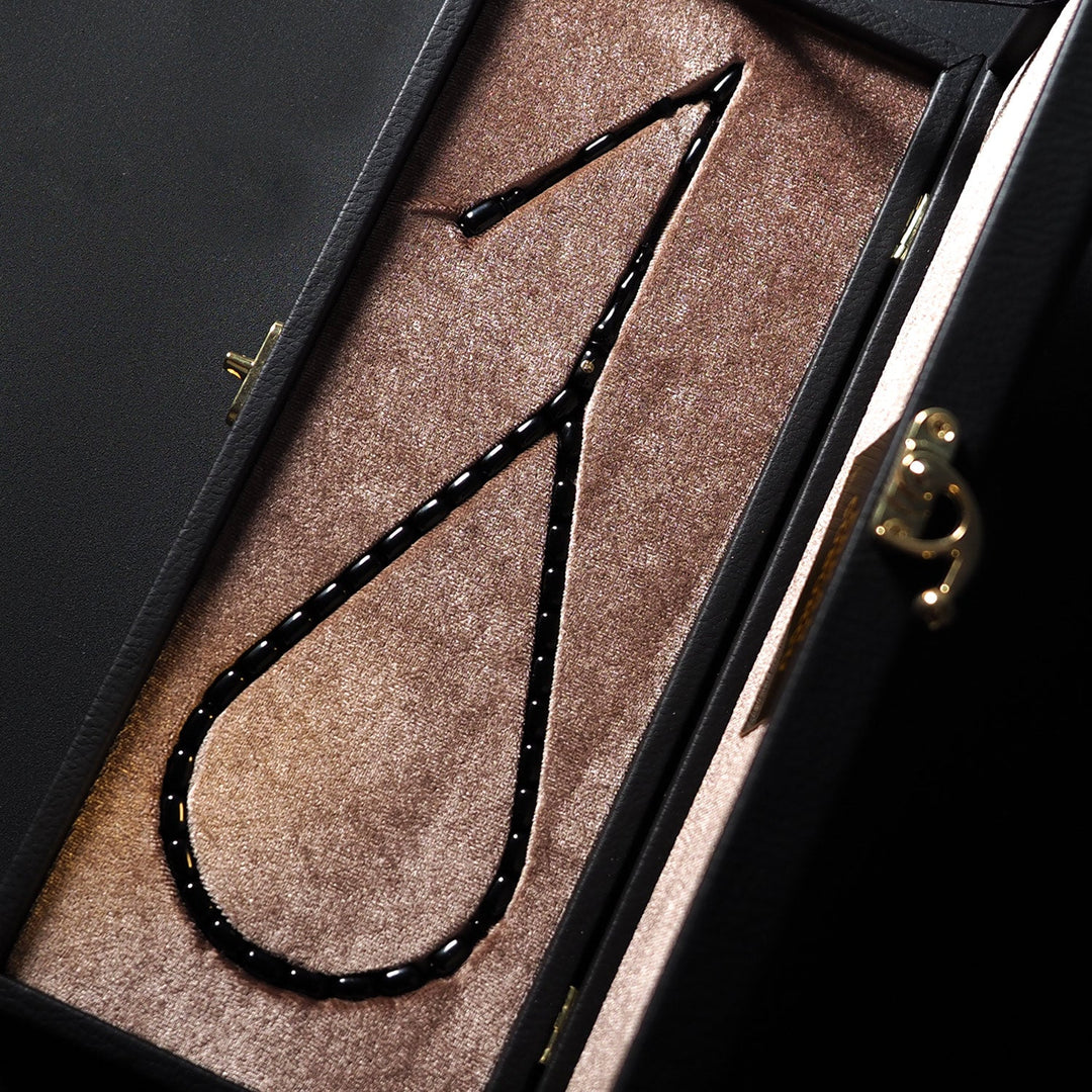 Mastercrafted Diamond-Detailed Black Pressed Amber Tasbeeh (Special Box) – WATD195