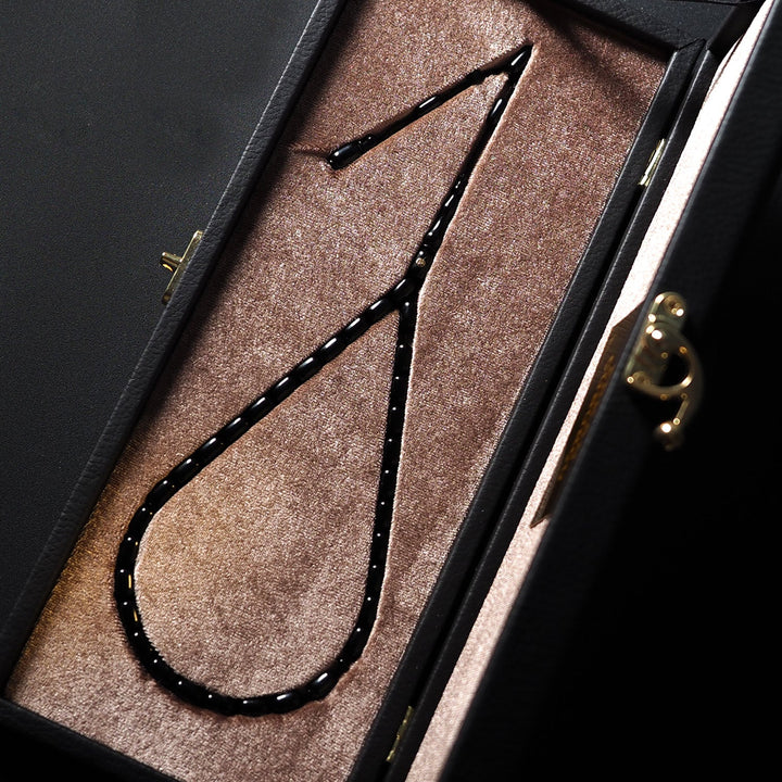 Mastercrafted Diamond-Detailed Black Pressed Amber Tasbeeh (Special Box) – WATD195