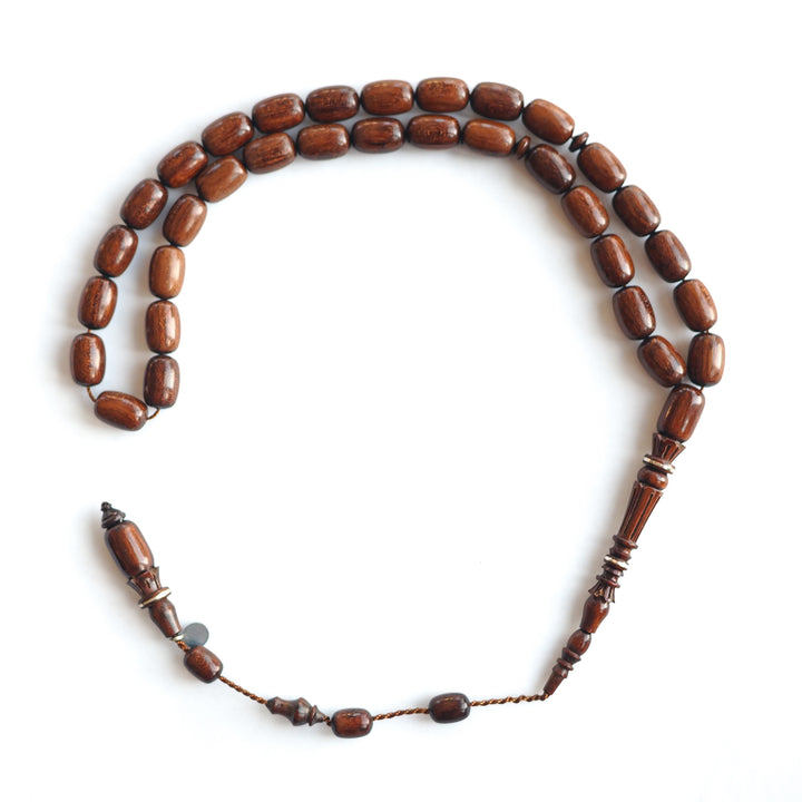 Snakewood Hand-Carved Imam & Hitame with Silver Wrap, Hand-Polished Tasbeeh – WATD229