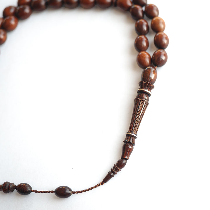 Snakewood Hand-Carved Imam &amp; Hitame with Silver Wrap, Hand-Polished Tasbeeh – WATD230