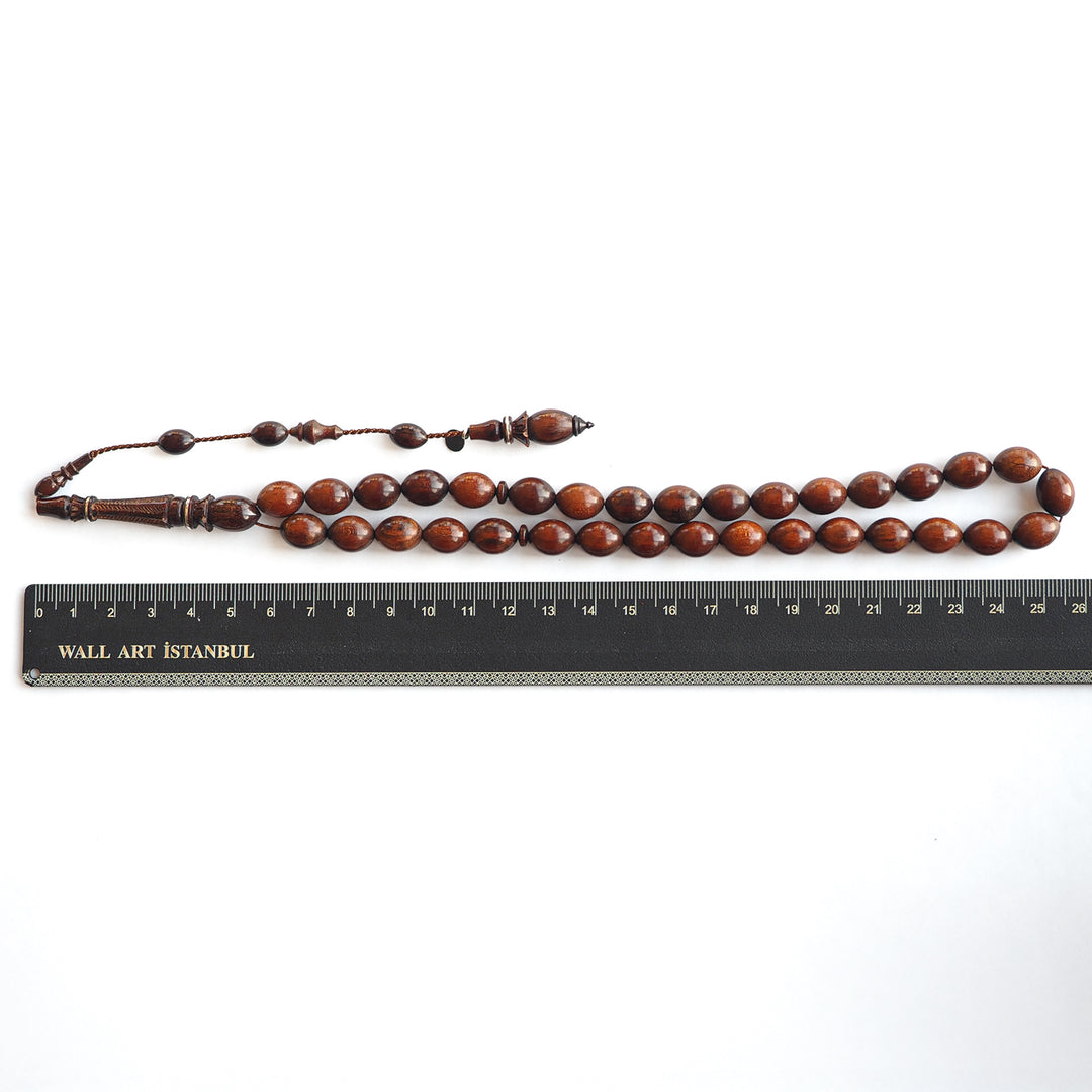 Snakewood Hand-Carved Imam &amp; Hitame with Silver Wrap, Hand-Polished Tasbeeh – WATD230
