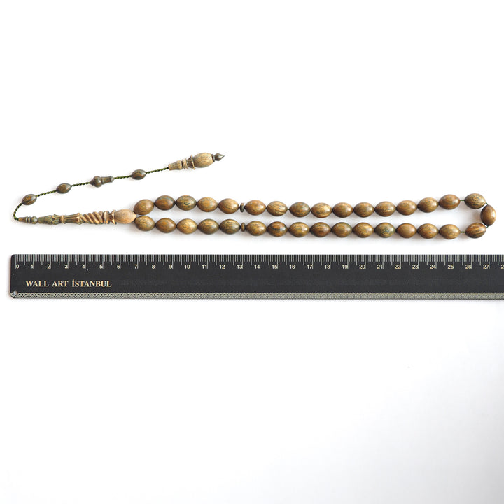 Green Rosewood Tasbeeh with Hand-Carved Imam &amp; Hitame, Silver Wrap Workmanship, Hand-Polished – WATD231