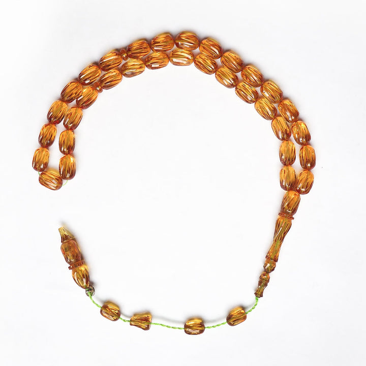Pressed Amber Prayer Beads with Faceted, Pencil-Carved Design – WATD243