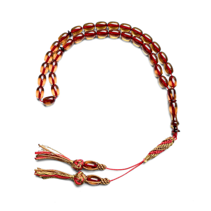 Fire Amber Egg Cut Tasbeeh with Handwoven Macramé Tassel – WATD278