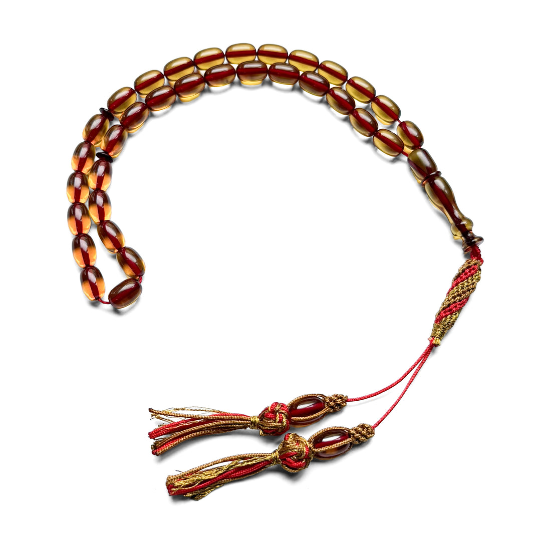 Fire Amber Egg Cut Tasbeeh with Handwoven Macramé Tassel – WATD278