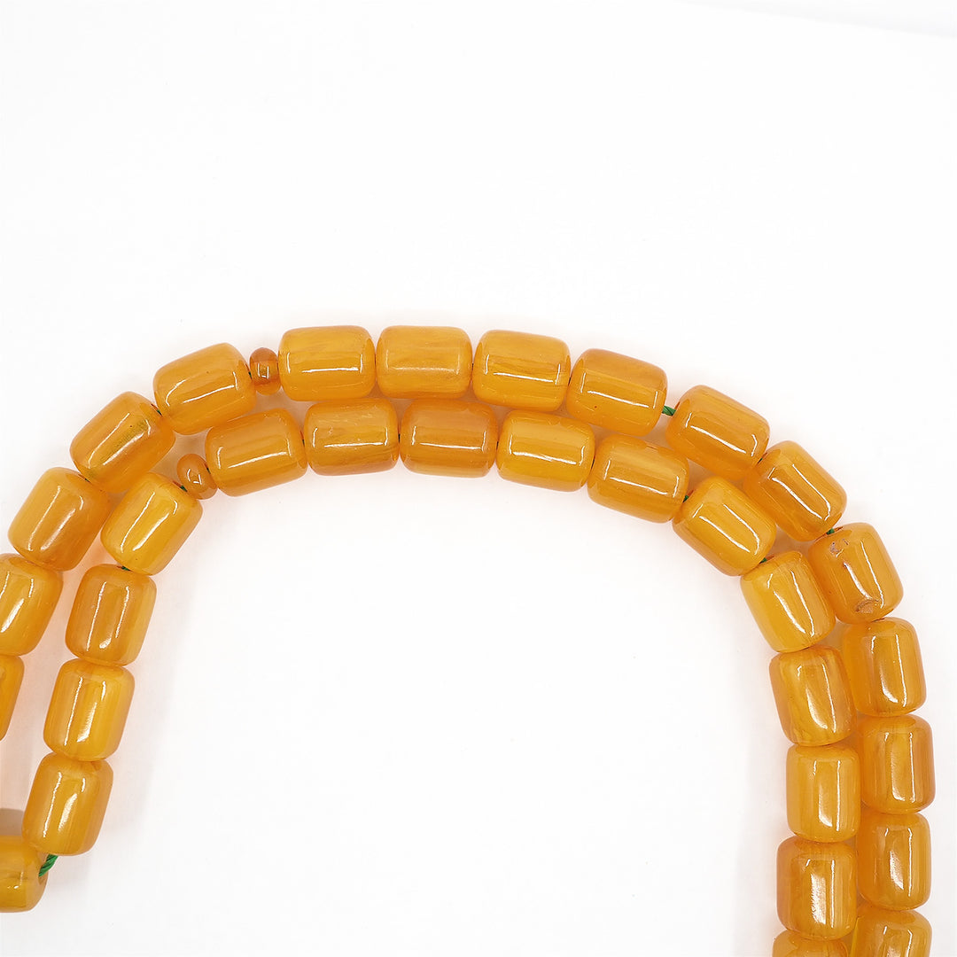 Capsule Cut Yellow Pressed Amber Tasbeeh with Multicolor Tassel – WATD353