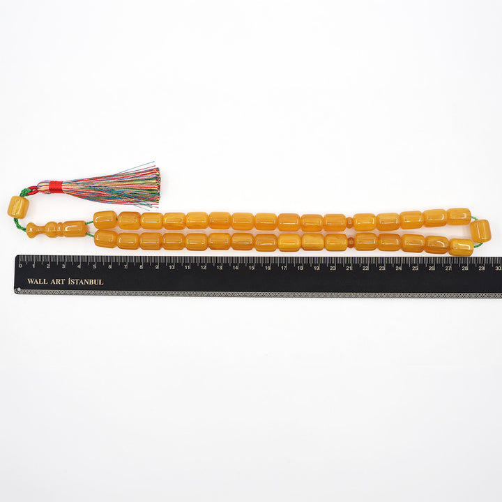 Capsule Cut Yellow Pressed Amber Tasbeeh with Multicolor Tassel – WATD353
