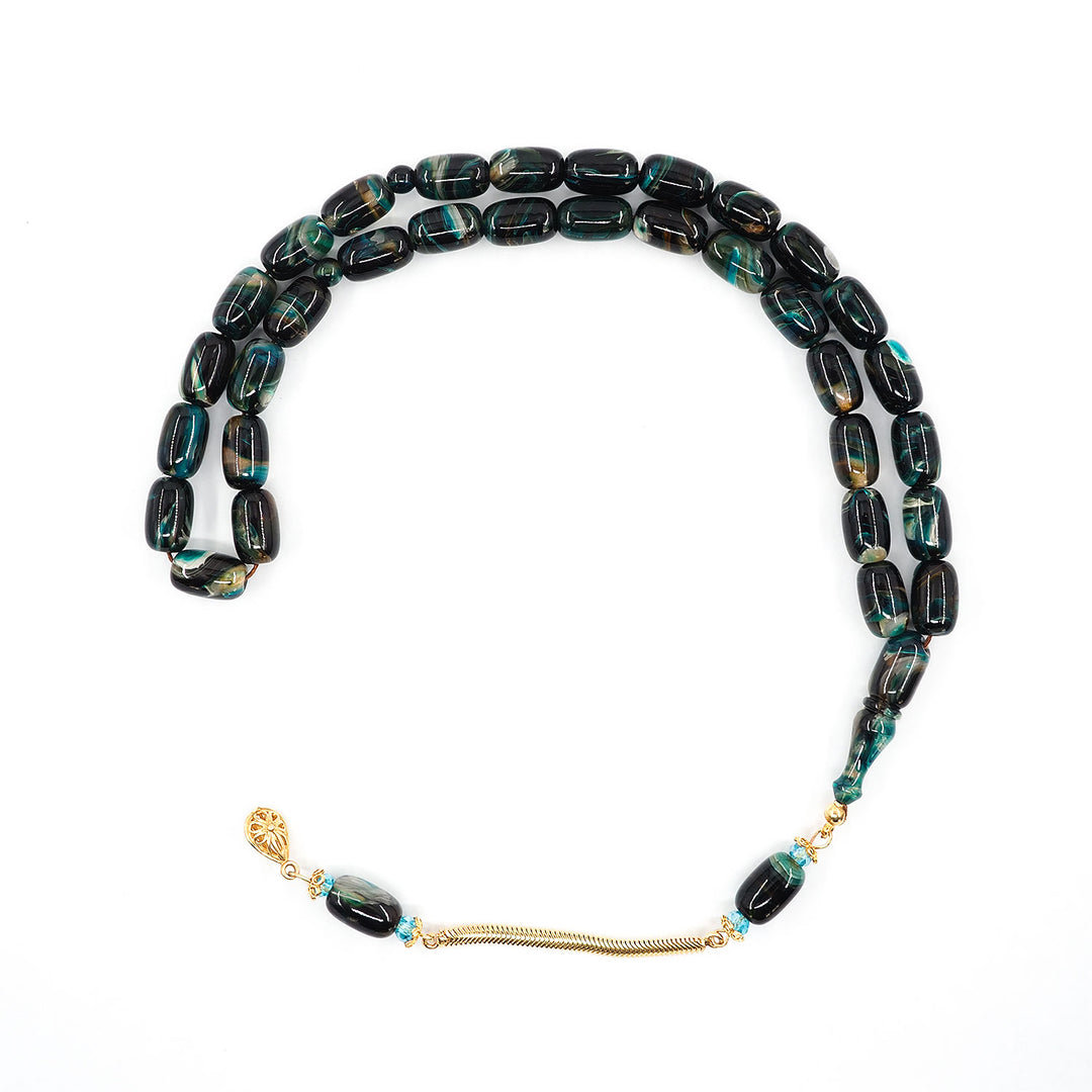 Capsule-Cut Countersunk-Drilled Catalin Tasbeeh with Silver Imam Bead – WATD421