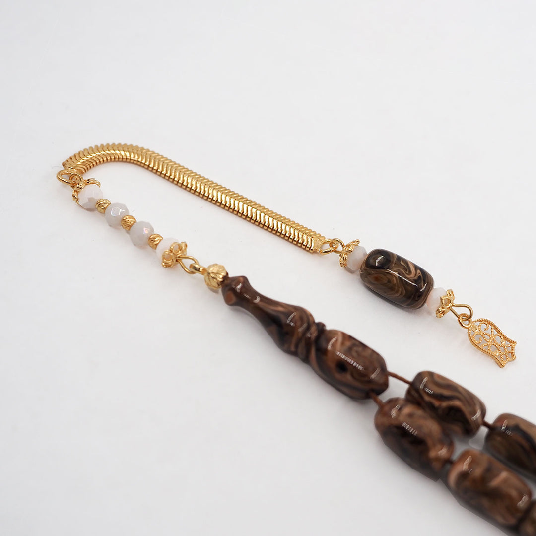 Capsule-Cut Countersunk-Drilled Catalin Tasbeeh with Silver Imam Bead – WATD422