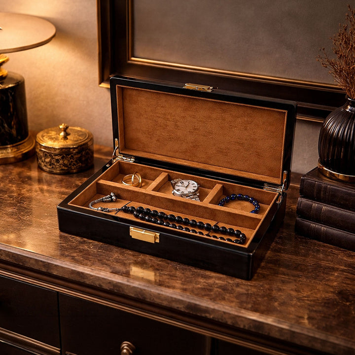 Magnificence Series Burgundy Pattern Wooden Tasbeeh &amp; Accessories Box - WATD436