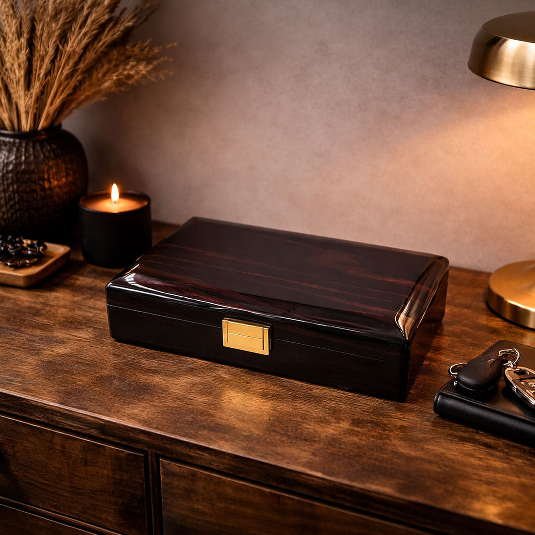 Magnificence Series Burgundy Pattern Wooden Tasbeeh &amp; Accessories Box - WATD436