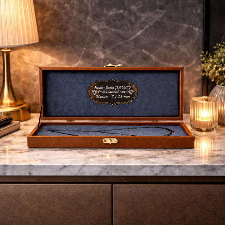 Mastercrafted Diamond-Detailed Blue Pressed Amber Tasbeeh (Special Box) – WATD449