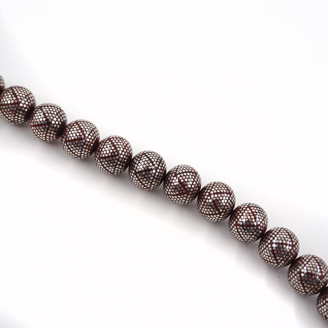 Master Crafted Silver Inlaid Round Cut Kuka Wood Tasbeeh (with Silver Tassel &amp; Special Box) - WATD490