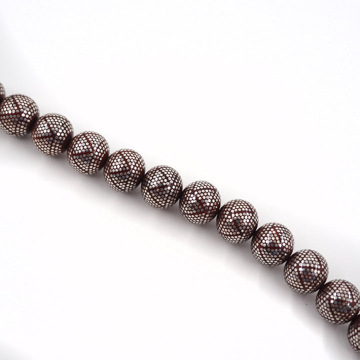 Master Crafted Silver Inlaid Round Cut Kuka Wood Tasbeeh (with Silver Tassel &amp; Special Box) - WATD492