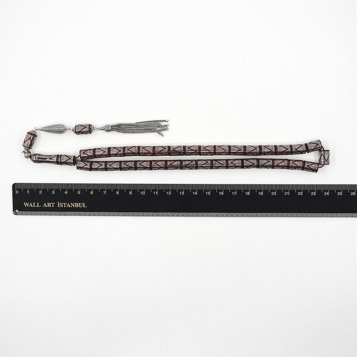 Master Crafted Silver Inlaid Faceted Cut Kuka Wood Tasbeeh (with Silver Tassel &amp; Special Box) - WATD495