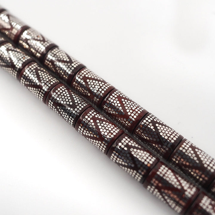 Master Crafted Silver Inlaid Faceted Cut Kuka Wood Tasbeeh (with Silver Tassel &amp; Special Box) - WATD498