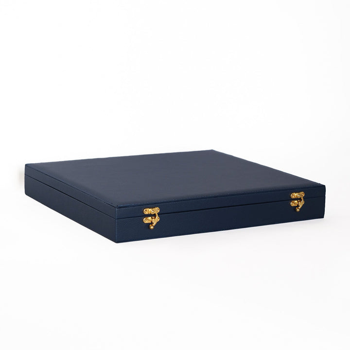 Exclusive Navy Blue Leather-Covered Wooden Tasbeeh Case (For up to 21 Tasbeehs) - WATD505