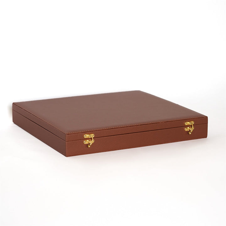 Exclusive Tan Brown Leather-Covered Wooden Tasbeeh Case (For up to 21 Tasbeehs) - WATD505