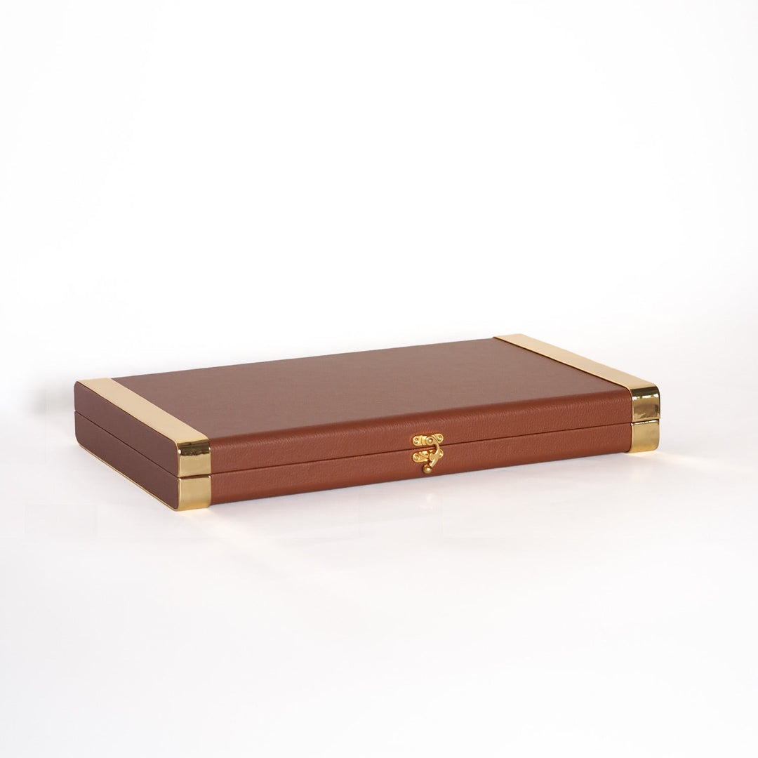 Exclusive Tan Brown Leather-Covered Wooden Tasbeeh Case (For up to 14 Tasbeehs) - WATD506