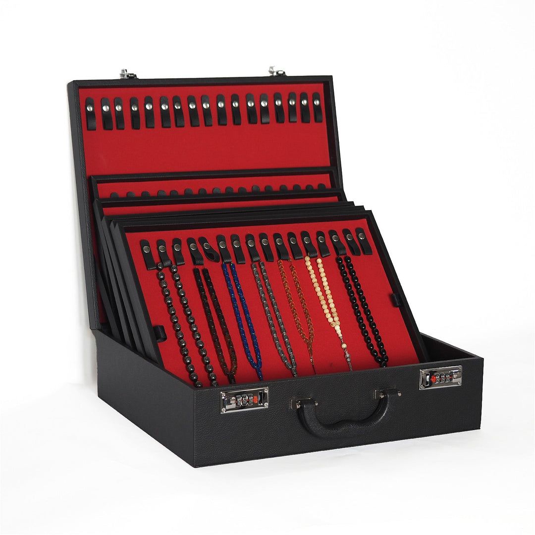 Exclusive Black Leather-Covered Wooden Tasbeeh Case (For up to 114 Tasbeehs) - WATD508