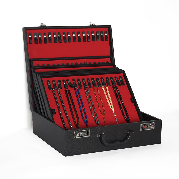 Exclusive Black Leather-Covered Wooden Tasbeeh Case (For up to 114 Tasbeehs) - WATD508