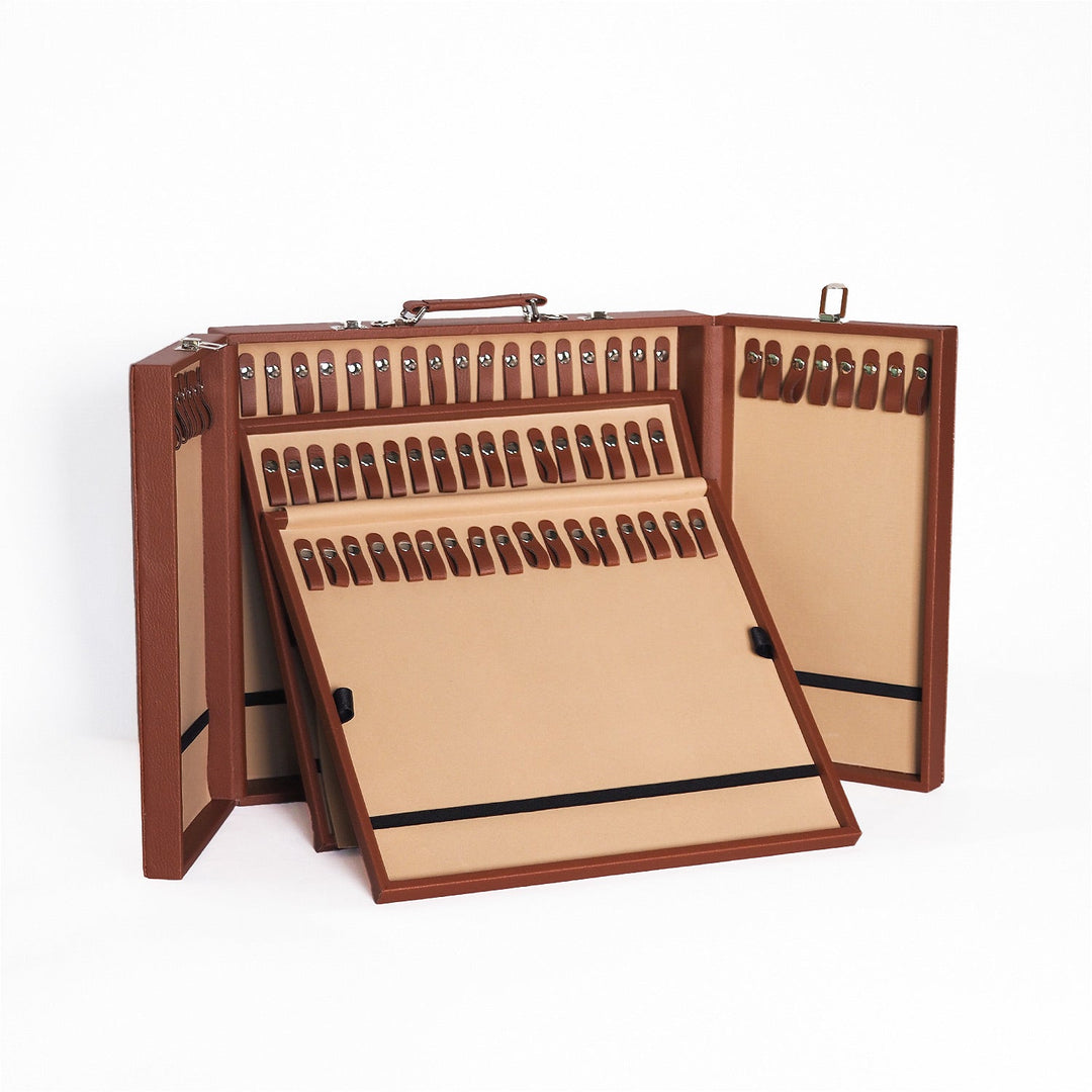 Exclusive Tan Brown Leather-Covered Wooden Tasbeeh Case (For up to 67 Tasbeehs) - WATD511