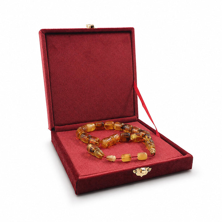 Mascot Size Capsule Cut Natural Amber Tasbeeh with Premium Gift Box – WATD525
