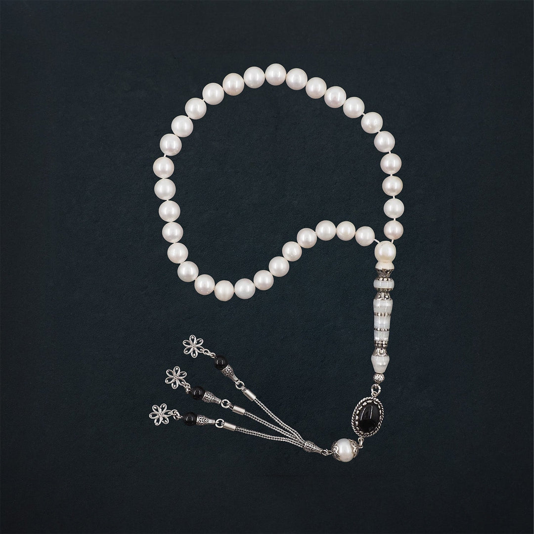 Genuine Pearl Tasbeeh with Nakkash Imam Bead and 925 Sterling Silver Tassel - WATD650