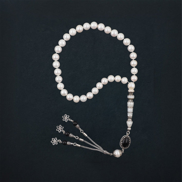 Genuine Pearl Tasbeeh with Nakkash Imam Bead and 925 Sterling Silver Tassel - WATD650